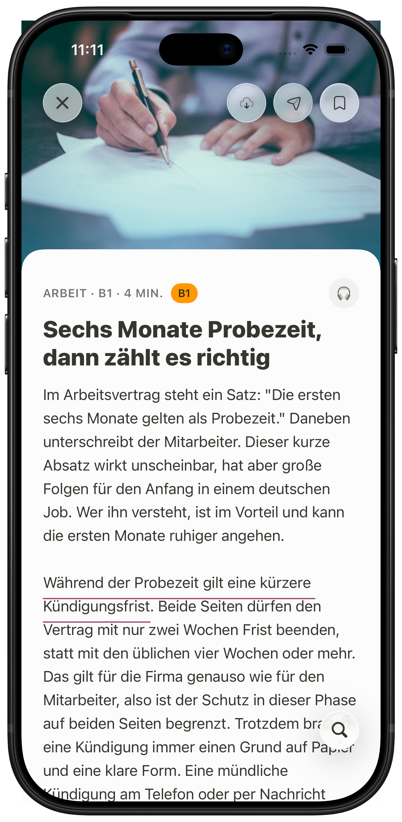 A real reading experience in Germanize, captured in iPhone Simulator.
